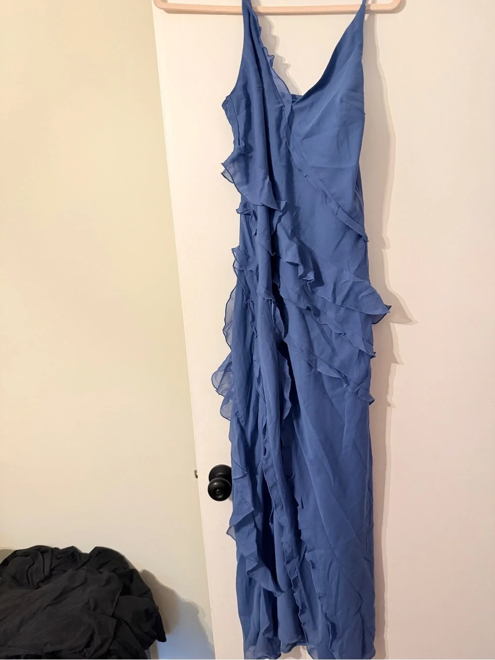 Abercrombie & Fitch Slate Blue Ruffle Maxi Dress - MEDIUM